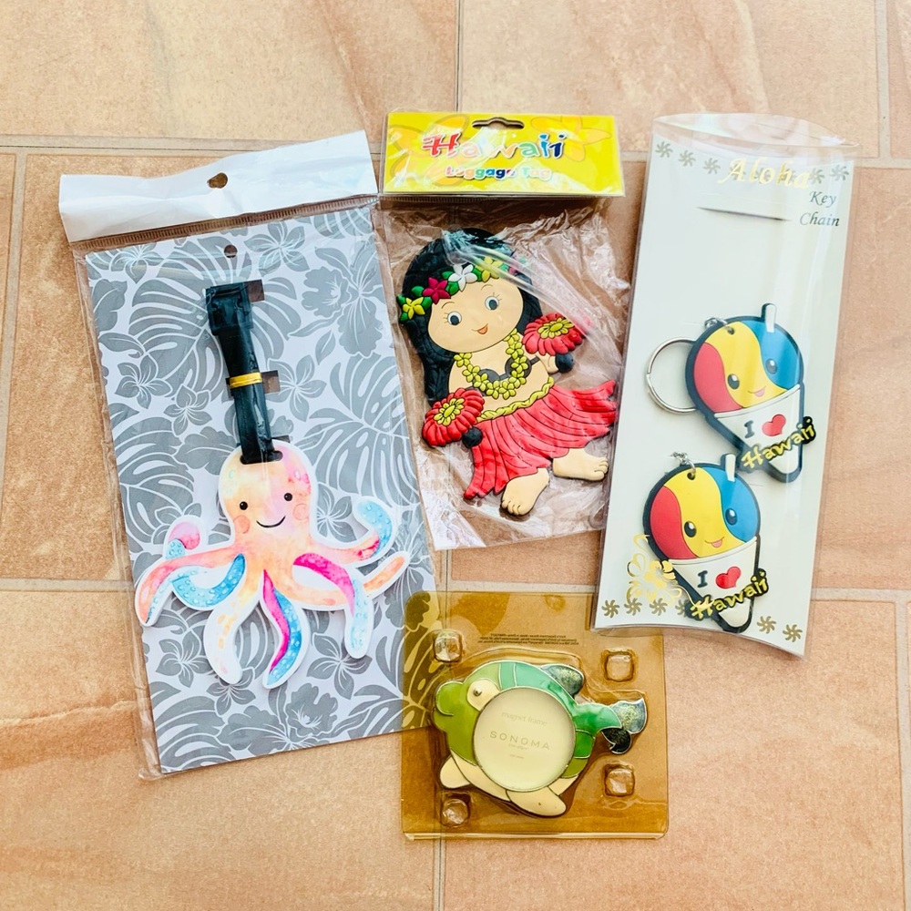 NWT Hawaiian Luggage Tags, Shave Ice Keychains, & Fish Magnet Assortment Set